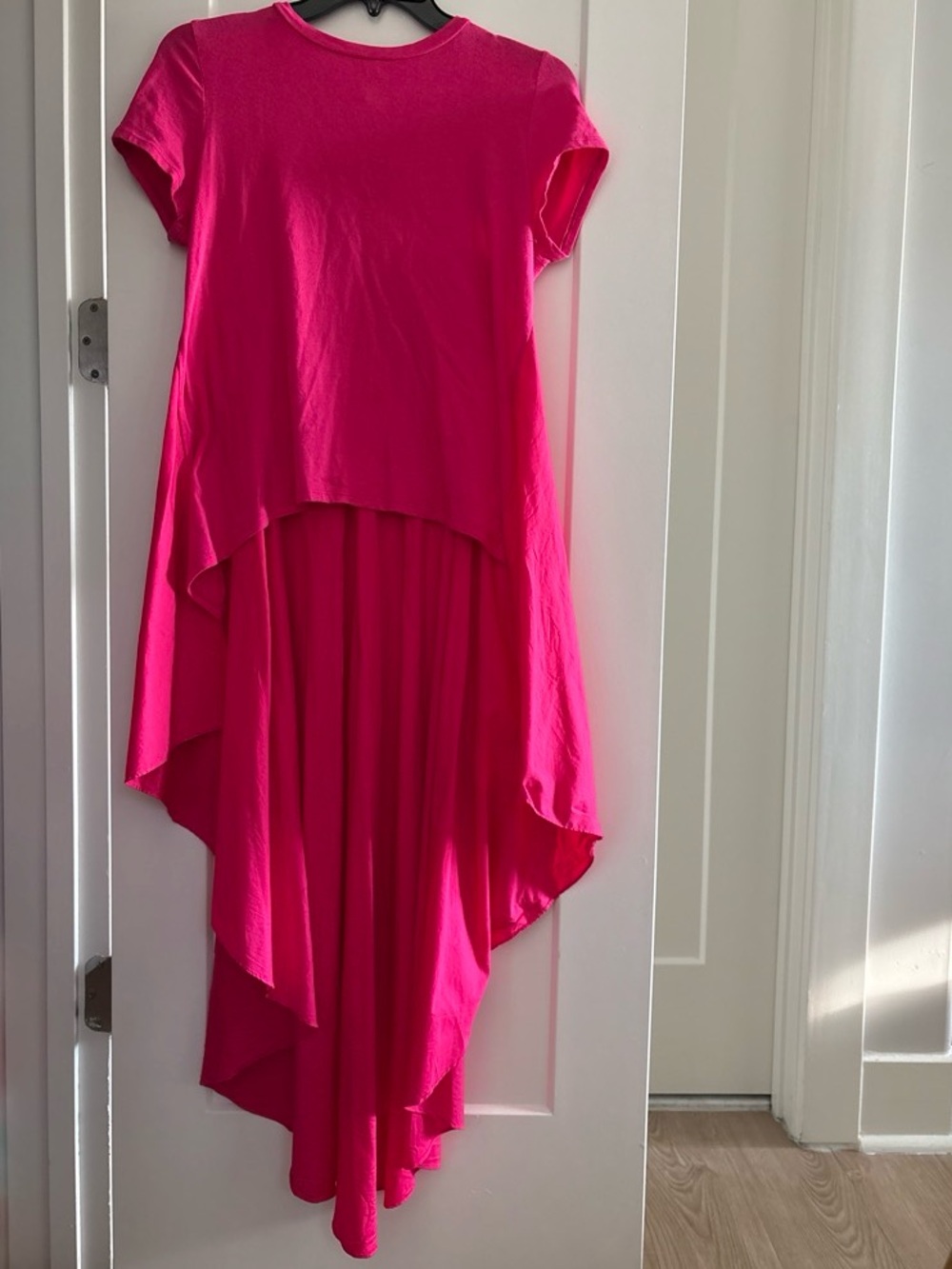 Bright Pink High-Low Short Sleeve Dress for Women